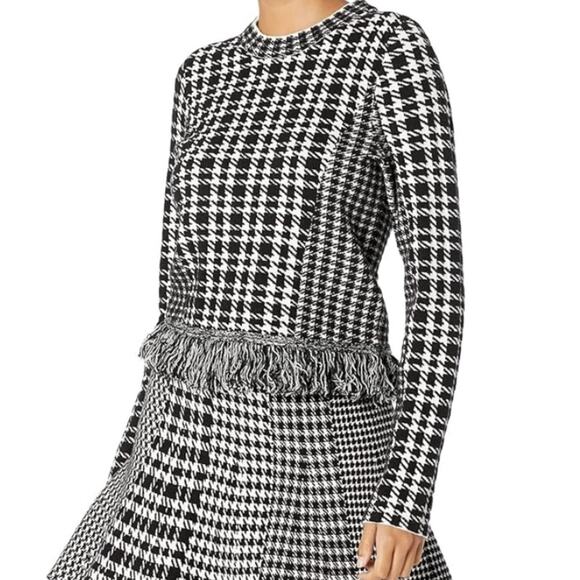 Milly Houndstooth Check Fringe Trim Sweater Black White size P XS - Picture 1 of 10